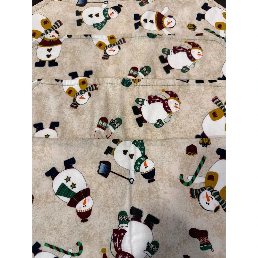 Handcrafted Christmas Placemats Beige Snowman Snowflake Reversible Set of 4 NEW